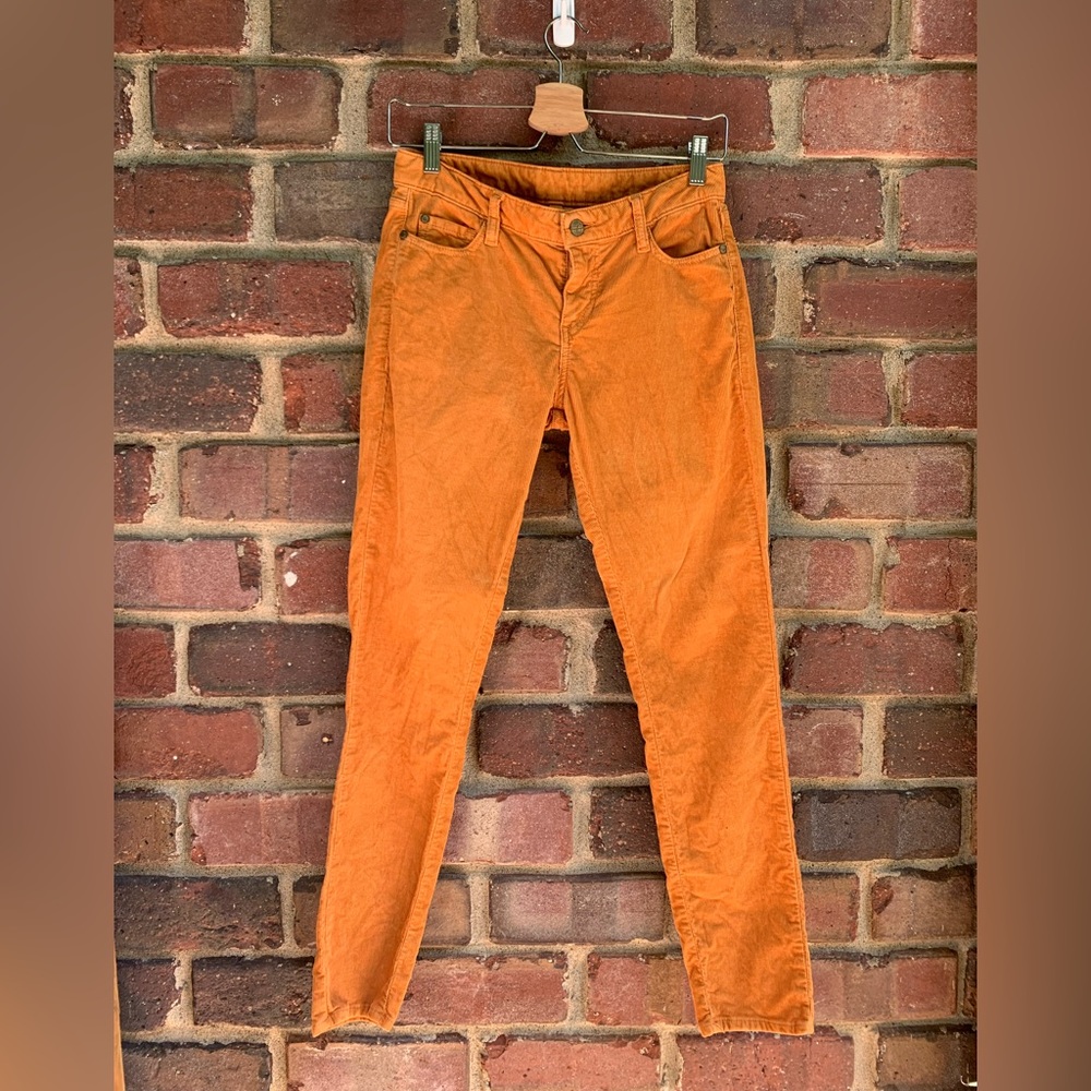 Rare French Brand Aquaverde Orange Corduroy Straight Leg Pants Sz 27